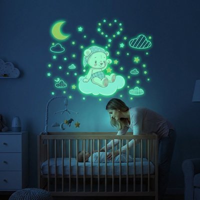 decor nuit lumineux Stickers muraux chambre motif ourson