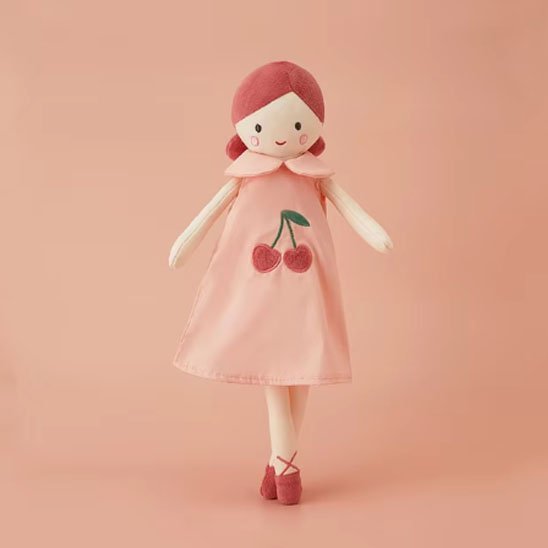 Doudou bebe fille rose motif cerise