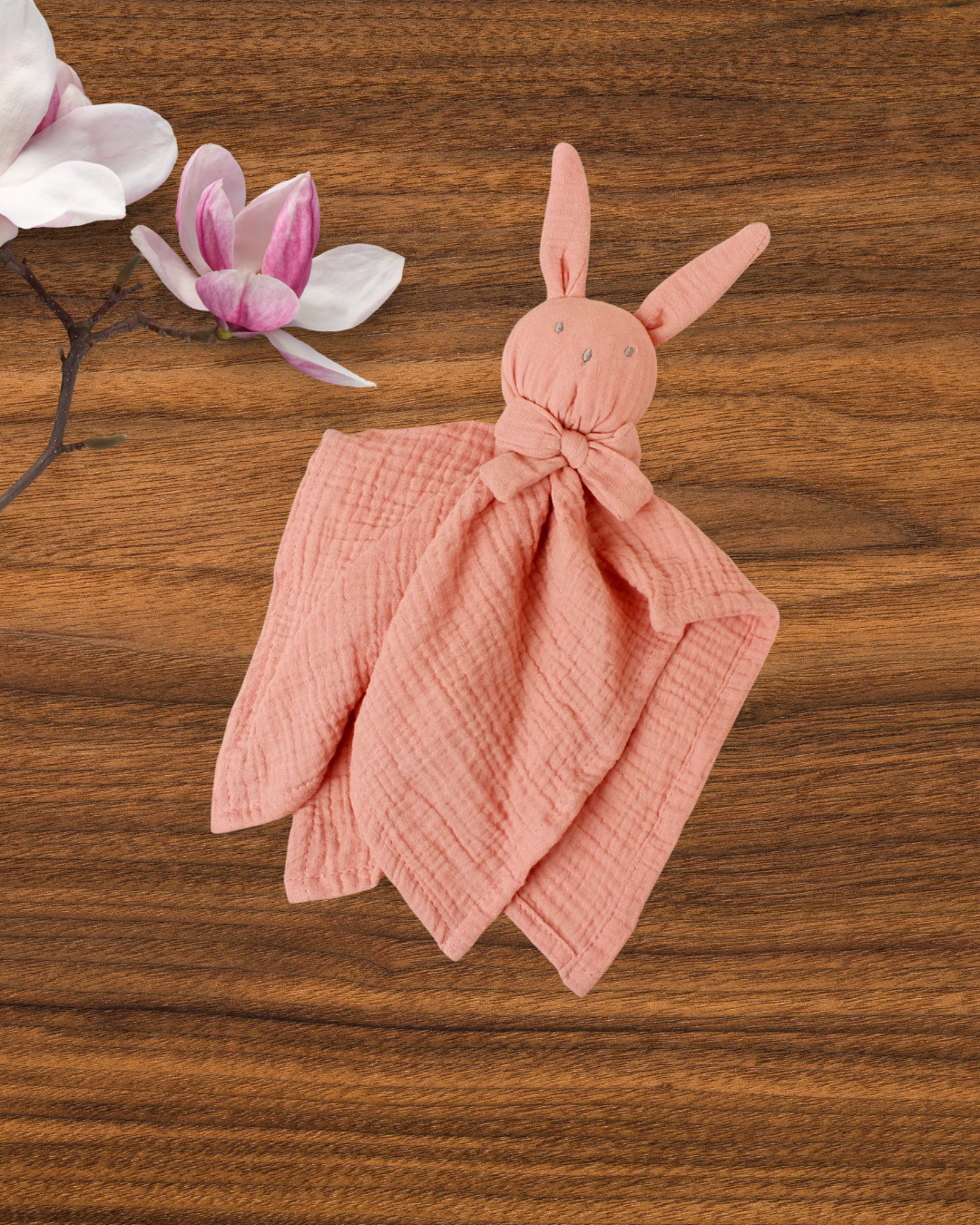 doudou lapin mousseline coton rose