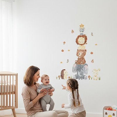 maman bebe fille petit frere chambre decoree Stickers muraux motif lion