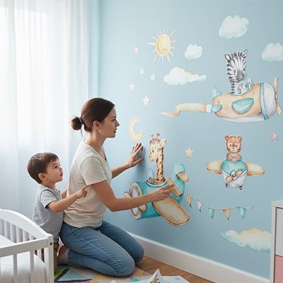 maman bebe installent Stickers muraux motif avion