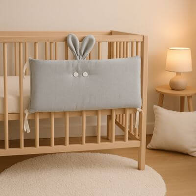 presentoir tour de lit bebe face de lapin gris