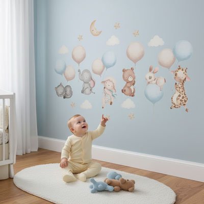Stickers muraux  bebe emerveille regarde