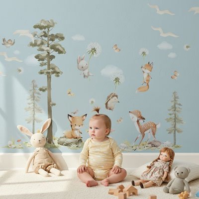 Stickers muraux  chambre enfant style forêt couleur bleu