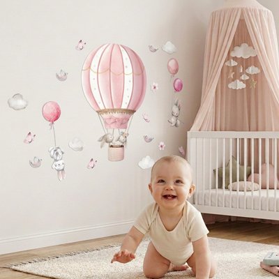 Stickers muraux chambre montgolfiere bebe quatre patte rit