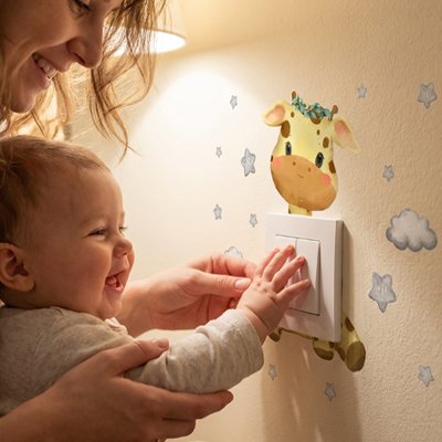 Stickers muraux enfant girafe bebe amuse interrupteur