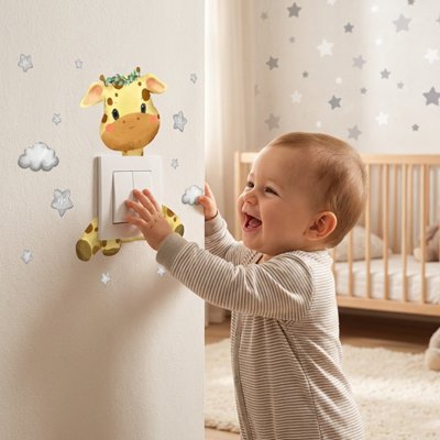 Stickers muraux enfant girafe bébé touche interrupteur