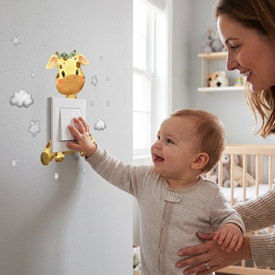 Stickers muraux enfant girafe maman bebe content deco