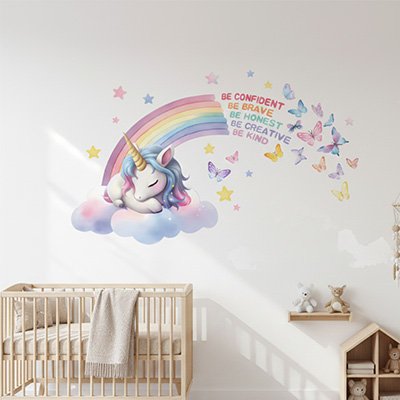 Stickers muraux enfant licorne deco chambre installée