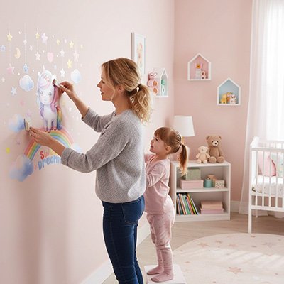 Stickers muraux enfant maman fille collent stickers licorne mur