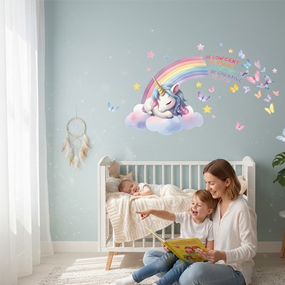 Stickers muraux enfant maman lecture enfants chambre bébé
