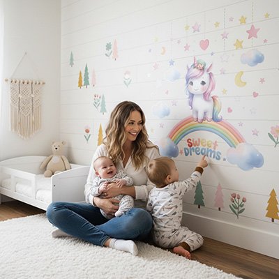 Stickers muraux maman bebes chambre bebe content touche stickers muraux licorne doigt 