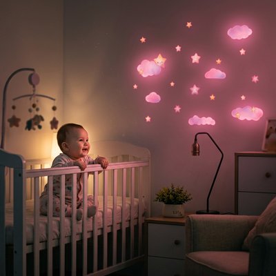 Stickers muraux rose bebe emerveille chambre berceau