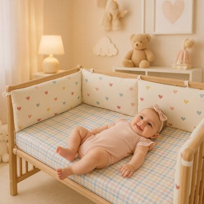 tour de lit bebe bebe couche heureux berceau coeurs mulicolores