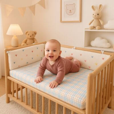 tour de lit bebe bebe heureux coeurs multicolores