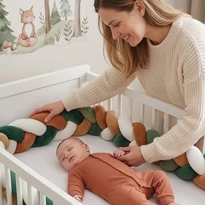 Tresse de lit multicolore vert blanc marron maman berce bebe berceau