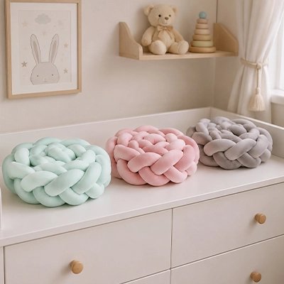 Tresse de lit trois couleurs rose gris vert clair