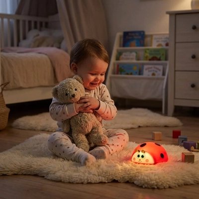 Veilleuse bébé chambre bebe assis terre admire