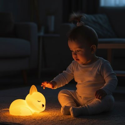 Veilleuse bebe  renard bebe tend main pour toucher