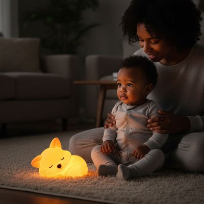 Veilleuse renard bebe maman admirent lumiere veilleuse bebe